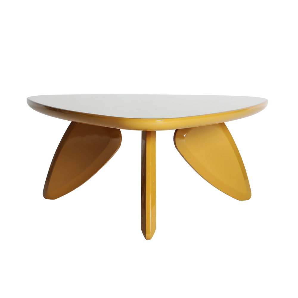 Tavolino da caffè in MDF laccato color senape opaco 76x76x34 cm