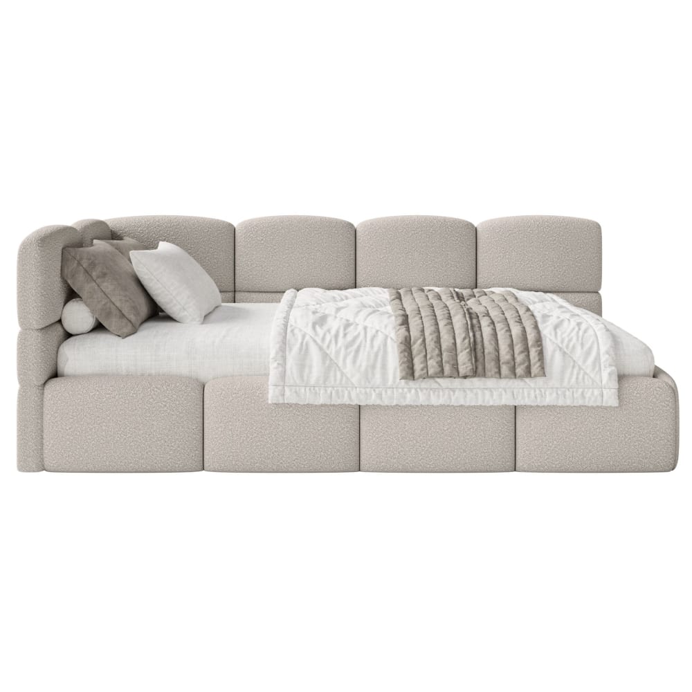 Lit ado 90x200, gauche, en bouclette grège