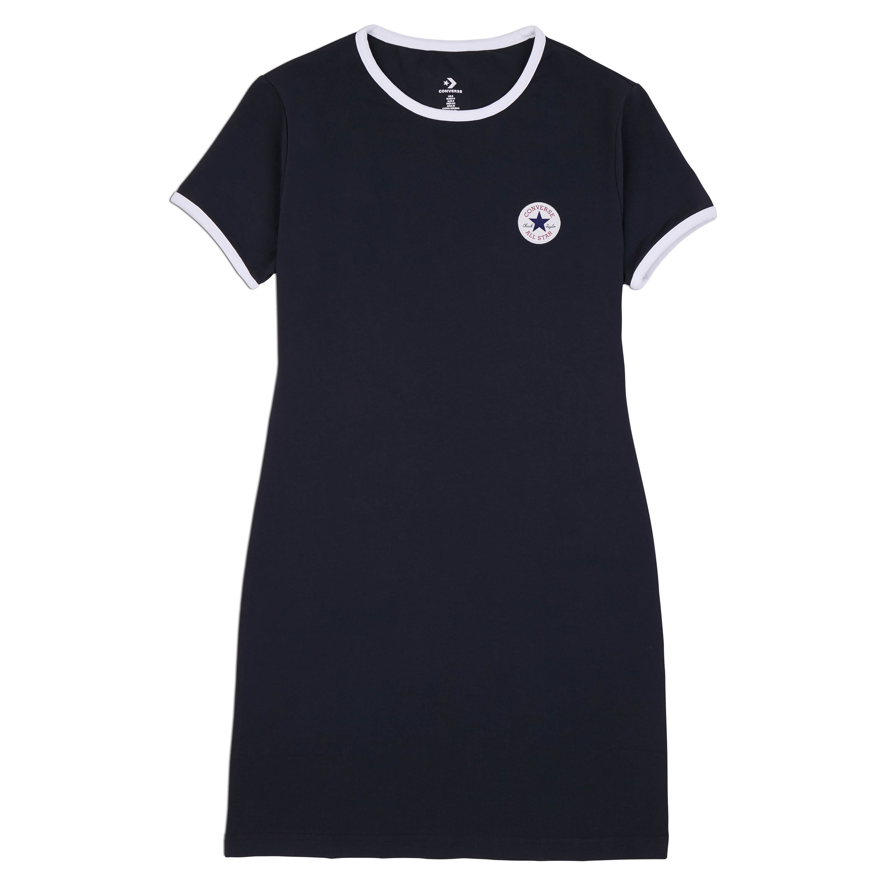 Sweatkleid CONVERSE "CHUCK TAYLOR T-SHIRT DRESS", Damen, Gr. XS (34), N-Gr, schwarz (converse schwarz), Obermaterial: 62% Baumwolle, 33% Polyester, 5% Elasthan, Kleider Sweatkleid, aus Baumwolle, Polyester und Elasthan, sportlicher Stil