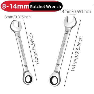 TEMU Ratchet Spanner Set, Chrome Vanadium Steel Heavy Duty Spanner Set, 72 Teeth Ratchet And , Suitable For Home Improvement And Car Repair, 2in 1 Spanner. Image