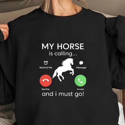 "TEMU Women' " Is Calling" Printed Crewneck Sweatshirt - Soft Polyester, Machine Washable - All - Solid Color" Image