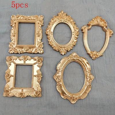 TEMU 5pcs Vintage European Victorian Style Resin Oval Mini Photo Frames, Golden Finish, For Jewelry Display - Horizontal Orientation, Elegant Tabletop Decor Image