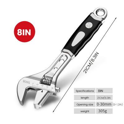 "TEMU 1pc Airaj Adjustable Wrench, Cr-, Mechanical Operation, Metal Construction, No , With 8", 10", 12" Sizes For Dual Purpose Management" Image