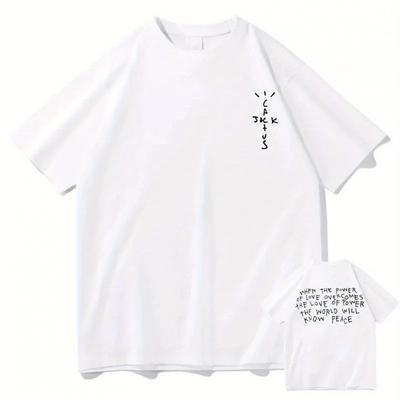 TEMU Luxury Brand Men's Print Short Sleeve T-shirt - White Casual With Black Graphic, Round Neck, Regular Fit, Machine Washable, Image