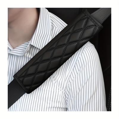 TEMU 1pcs Quilted Embroidery Car Seat Belt Cover, For Seat Belt Protector, Pu Leather, Reduce Shoulder Fatigue, Car Interior Products!! Image