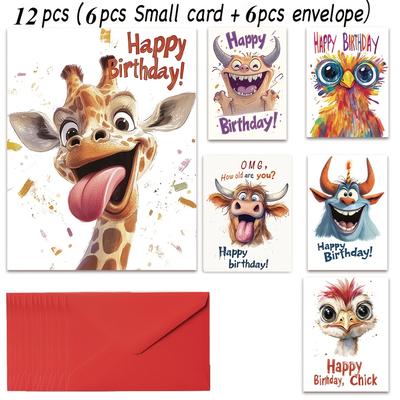 TEMU 12 Fun Animal Birthday And Thank You Greeting Card Set With Envelopes - , Teachers, Colleagues And Employees Image