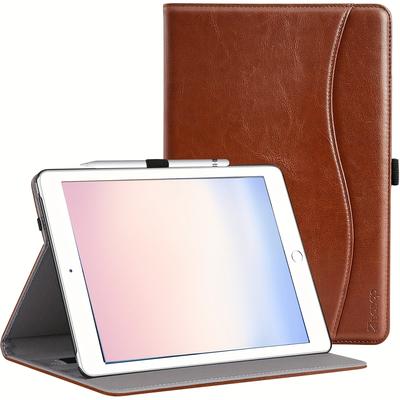"TEMU Premium Leather Case For " 9th/8th/7th Gen (2019-2021) - Adjustable With Card Slot, Auto Wake/sleep, Magnetic Closure & Elastic Strap, Brown" Image