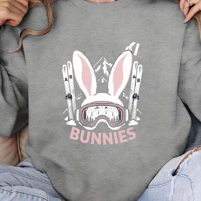 TEMU Ski Bunnies Sweatshirt, Crew Neck Casual Sweatshirt For Fall & Spring, Women's Clothing Image