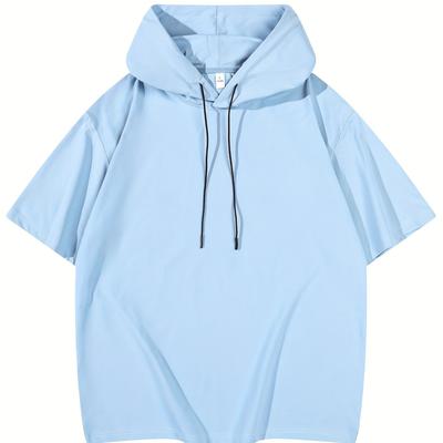TEMU Summer Solid Color Hooded Casual Sports T-shirt, Adjustable Drawstring, Suitable For Gym Training, Outdoor Exercise, Yoga, Running, And Street Fashion Image