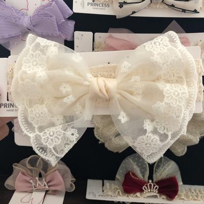 TEMU Elegant Lace Bow Hairband For Girls - Large Floral Bow With Pearl Accent, White Lace & Mesh Fabric, , Parties, And Special Occasions, Party Accessory | Floral | Mesh Lace Detail, Lace Hair Bow Image
