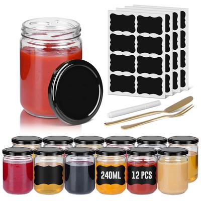 TEMU 12x Jars, 240ml/350ml Preserving Jars, Jam Jars With Screw Lids, Jars, Black Image