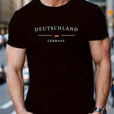 TEMU Germany Print Men's T-shirt, Stylish Casual Round Neck Short Sleeve, New Outdoor Loose Sports Shirt For Summer 2025, Made Of Comfortable And Soft Fabric, Breathable And Quick-drying, , Pullover. Image