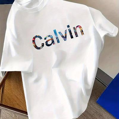 TEMU Men's Casual Black T-shirt - Stylish Letter Graphic Tee, Round Neck, Comfortable Polyester Fabric, Everyday Streetwear, Everyday Tshirt | Graphic Tee | Image