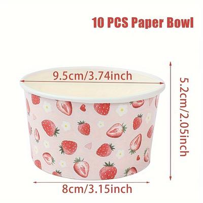 TEMU 10pcs,strawberry Paper Bowl,pink Tableware Bowl, Birthday Party Table Supplies,birthday Party Suppies,baby Shower Decor Tableware Set Image
