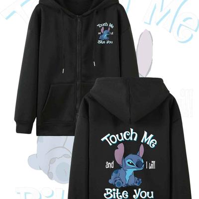 TEMU Stitch Reversible Print Hoodie - Women's Casual Long Sleeve Zip-up Hooded Sweatshirt With Dual Pockets, Black And , Hoodie | Hoodie | Official Product Image