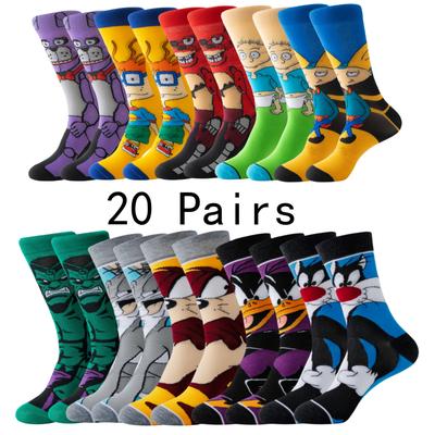 TEMU 10/20 Pairs Men's Novelty Crew Socks, Breathable & Cozy , Vibrant Colorful Designs, Polyester 97. Spandex 2., Knit Fabric, 280gsm, Hand Wash Or , Fun Sock Image