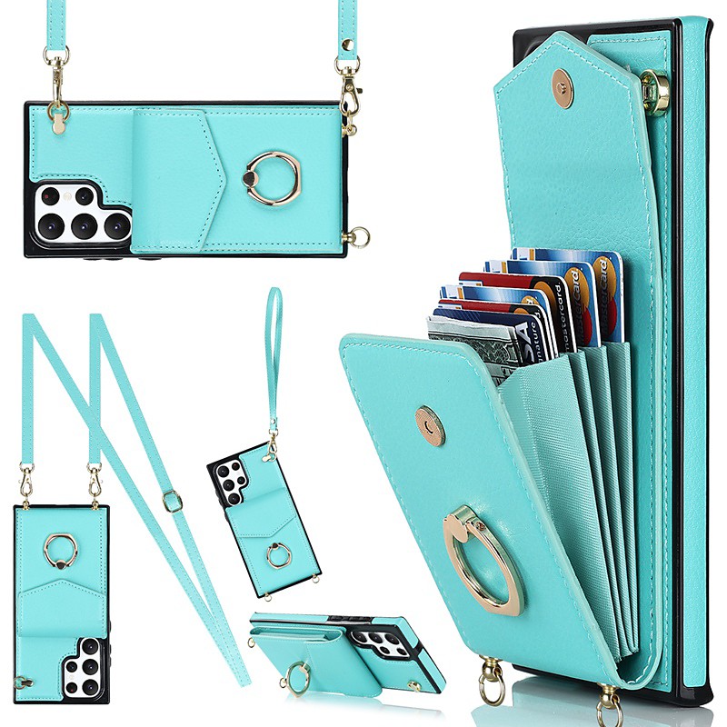 Phone Case For Samsung Galaxy S26 Ultra Plus S25 S24 S23 S22 S21 FE S21 Ultra Plus S20 A14 A54 Handbag Purse Wallet Case Ring Holder Anti-theft with Removable Cross Body Strap TPU PU Leather