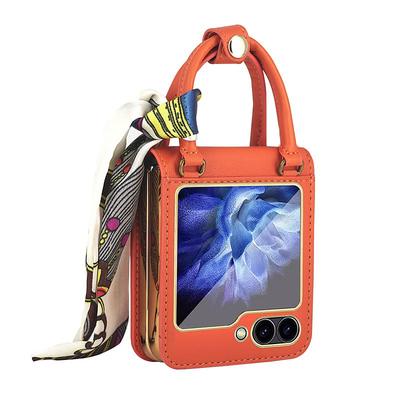 Phone Case For Samsung Galaxy Z Flip 6 Z Flip 5 Z Flip 4 Z Flip 3 Back Cover with Wrist Strap Shockproof Retro PU Leather