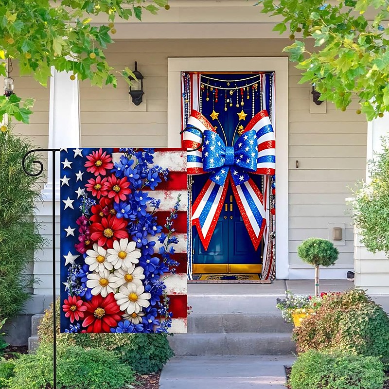 United States 250th Anniversary 4th of July Door Decorations Door Covers and Patriotic Garden Flag American Indoor/Outdoor Patio Garden Independence Day