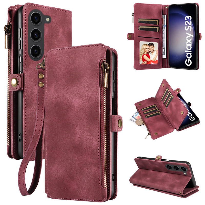 Phone Case For Samsung Galaxy S24 S23 S22 S23 FE S21 Ultra Plus S20 Wallet Case with Stand Holder Zipper Card Slot PU Leather