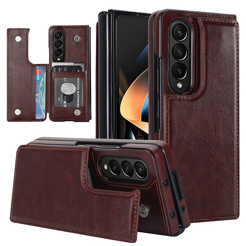 Phone Case For Samsung Galaxy Z Fold 6 Z Fold 5 Z Fold 4 Z Fold 3 Leather With Card Holder Kickstand Solid Color PC PU Leather