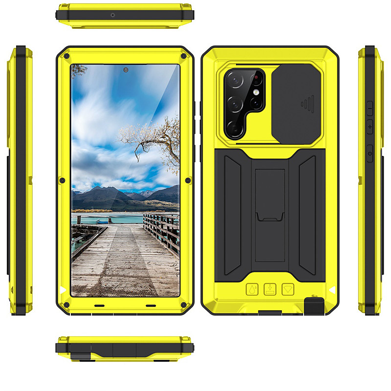 Phone Case For Samsung Galaxy S26 Ultra Plus S25 S23 Ultra Plus S22 Plus Ultra Heavy Duty Dustproof Four Corners Drop Resistance Kickstand Geometric Pattern Metal