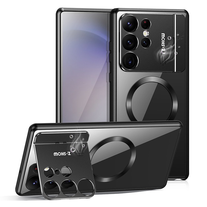 Phone Case For Samsung Galaxy S26 Ultra Plus S25 Ultra Plus S24 S23 S22 Magnetic Adsorption With Magsafe with Stand Holder Transparent Magnetic Acrylic Metal