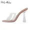Onlymaker Women Mules Big Size Square Toe PVC Clear Heel Slip OnSummer Sandals