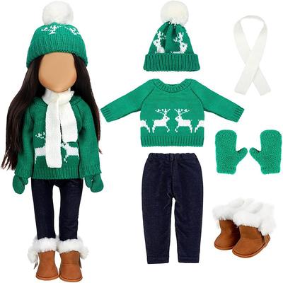 Christmas 18 Inch Doll Clothes and Accessories Winter Doll Outfits Set Sweaters Trousers Hats Shoes for 18 Inch Doll Gifts(WITHOUT DOLL)