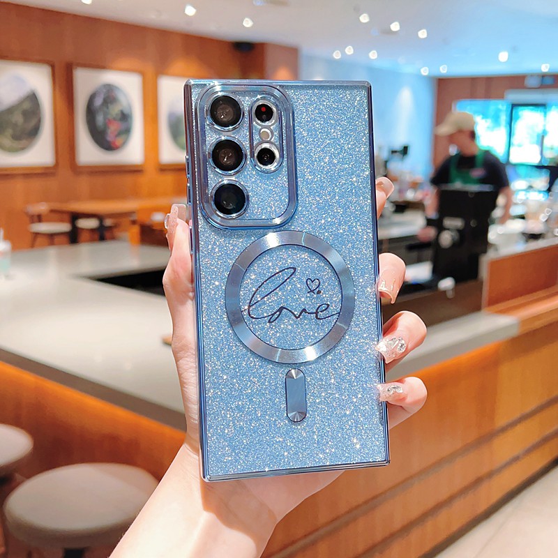 Phone Case For Samsung Galaxy S26 Ultra Plus S25 S24 S23 S22 S21 Ultra Plus Back Cover Magnetic Adsorption With Magsafe Support Wireless Charging Non-Yellowing Bling Glitter Shiny TPU