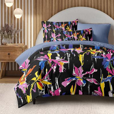 Purple Black Floral Series Duvet Cover Set King Queen Size 3-Piece Set Microfiber Bedding Set Perfect for Mother's Day Gift Super Soft Skin Friendly Long Lasting