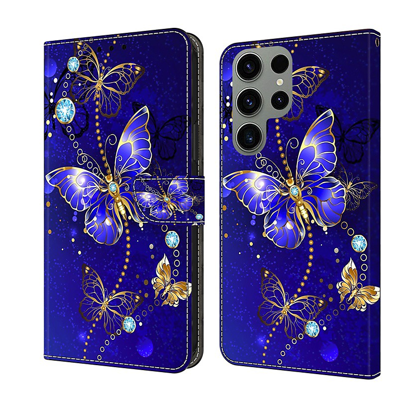 Phone Case For Samsung Galaxy S26 Ultra Plus S25 S23 S22 S21 FE S21 Ultra Plus A14 A53 A13 A23 Wallet Case With Card Holder Magnetic Flip Kickstand Graphic Butterfly Flower TPU PU Leather