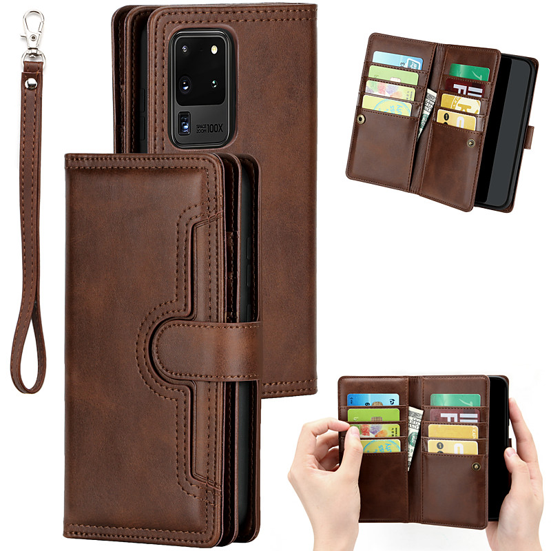 Phone Case For Samsung Galaxy S25 S24 S23 S21 Ultra Plus S20 Wallet Case Card Holder Dustproof with Phone Strap PU Leather