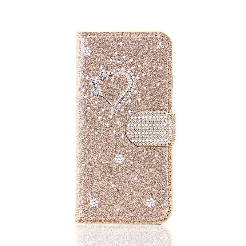 Phone Case For Samsung Galaxy S26 Ultra Plus S25 S24 S23 S22 S21 FE S21 Ultra Plus S20 A55 5G A35 5G Wallet Case with Stand Holder Bling Rhinestone Heart Glitter Shine Flower PU Leather