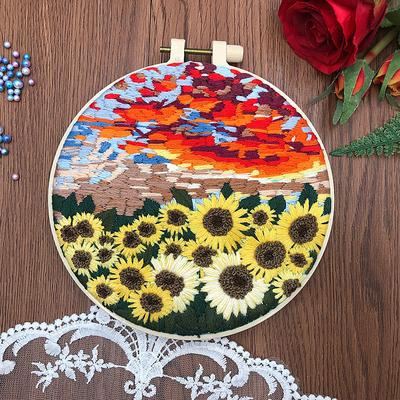 Embroidery Starter Kit for Adult Beginner with Landscape Tree Mountain River Floral Nature Scenery Pattern Hand Embroidery Set DIY Cross Stitch Kits with Hoops Needles Threads