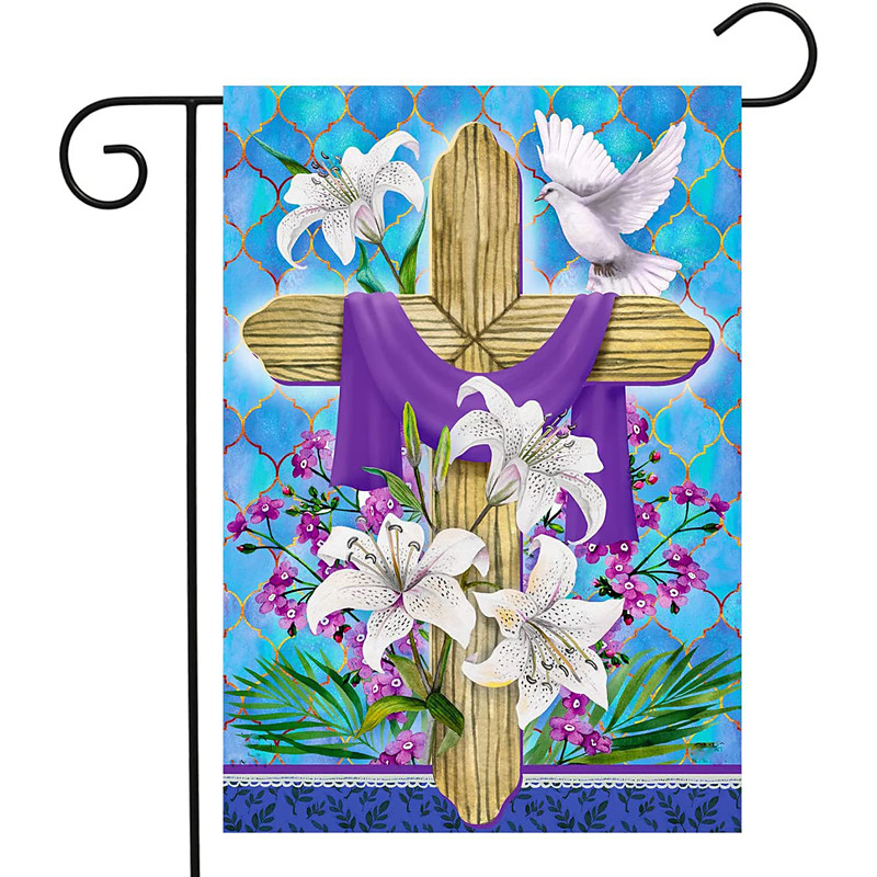 Jesus Garden Flag 12x18Inch Outdoor Decorations He is Risen Welcome Garden Patio Flag Flower Yard Flag Double Sided Holiday Outdoor Flags 1pc