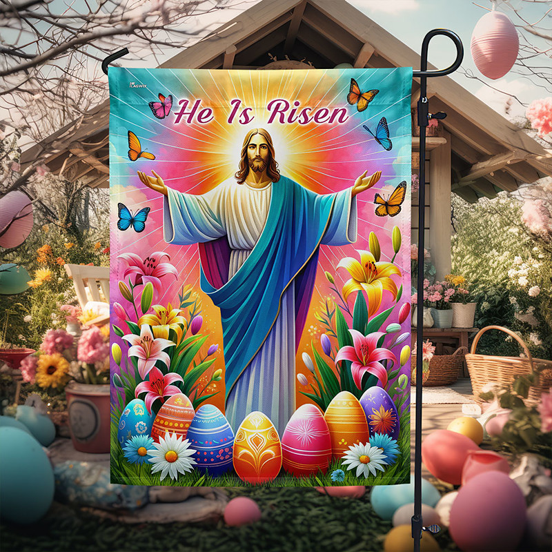 Garden Flag 12x18Inch Outdoor Decorations Welcome Garden Patio Flag Cross Jesus Yard Flag Double Sided Holiday Outdoor Flags 1pc