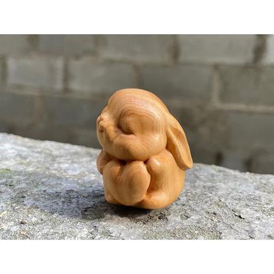 Adorable Love Rabbit Handcrafted Wooden Figurine - Collectible Figurines, Cute Desk Decoration, Handicraft Series Gift Supplies with Exquisite Carving Details