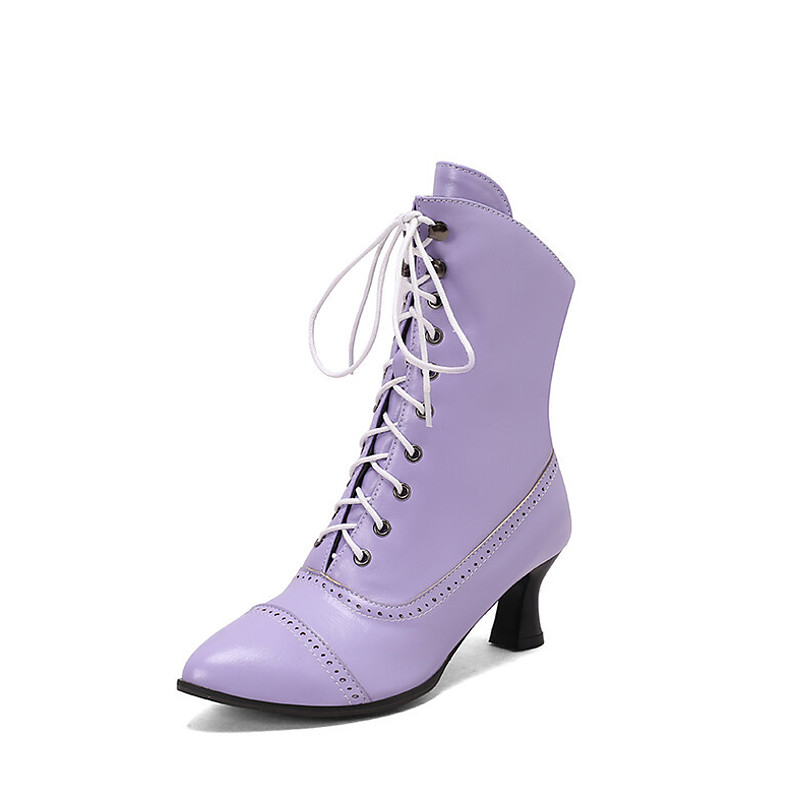 Women's Victorian Lace-Up Ankle Boots – Retro Faux Leather Heeled Boots for Cosplay, Parties, and Daily Wear