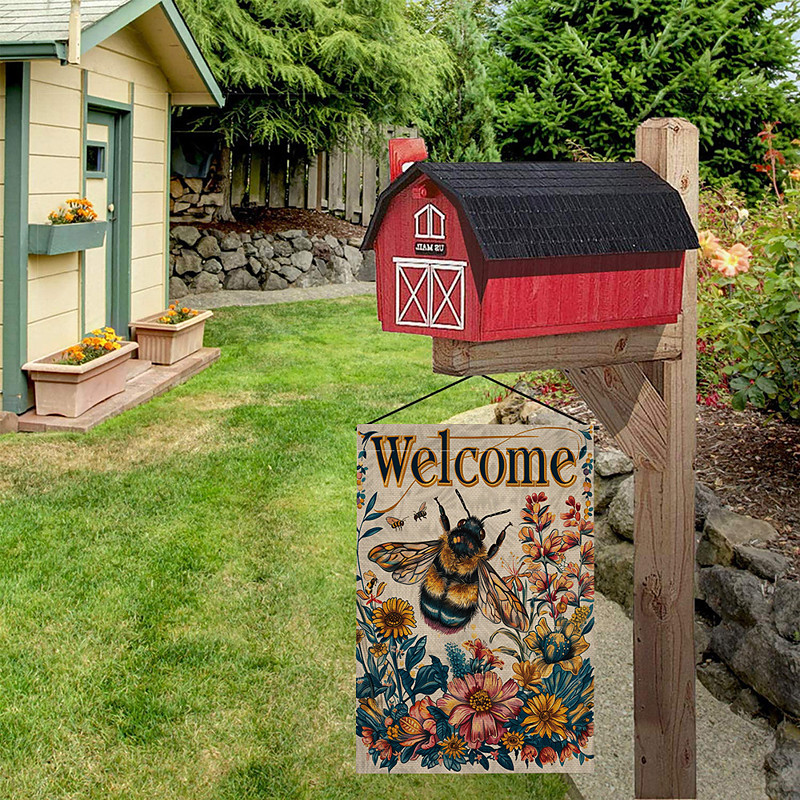 Summer Bees Garden Flag 12 x 18 Inch Yard Patio Flags, Small Garden Flags for Outside, Outdoor Flags, Holiday Garden Flags