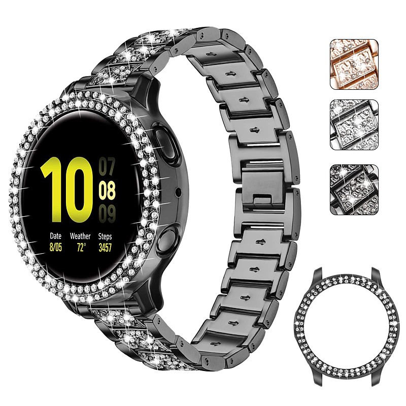 Smart Watch Band for Samsung Galaxy Watch 5 40/44mm Watch 4 Classic 42/46mm Watch 4 40/44mm Watch Active 2 40mm Stainless Steel Rhinestone Smartwatch Strap with Case Bling Diamond Jewelry Bracelet