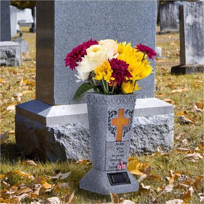 Solar Cemetery Grave Vase With LED For Fresh/Artificial Flowers Headstones Vases With Spikes Gravestone Decor Memorial Gifts For Loss Of Loved One