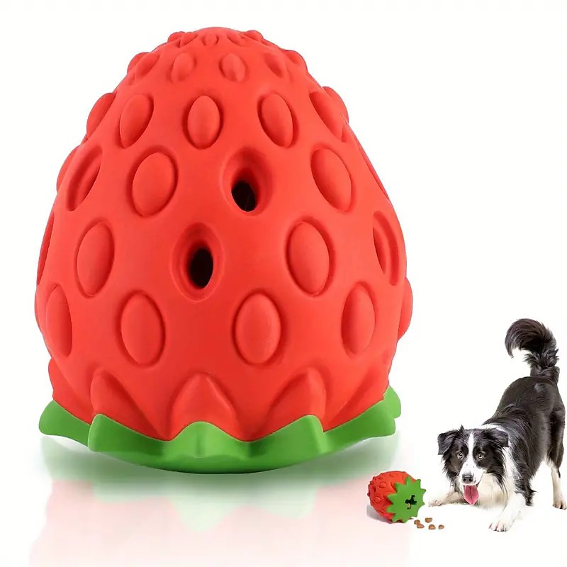 Strawberry Design Dog Ball Toys Dog Leaking Food Toy Rubber Chew Toys For Dog Molar Toy Interactive Toy