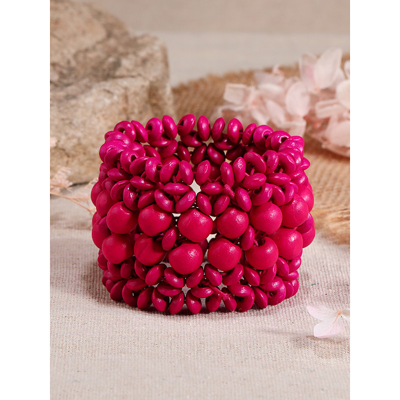 Handmade Wooden Beaded Bracelet for Women - Boho Chunky Stretch Bracelet, Natural Vintage Ethnic Style Women's Jewelry, Casual and Beach Accessories