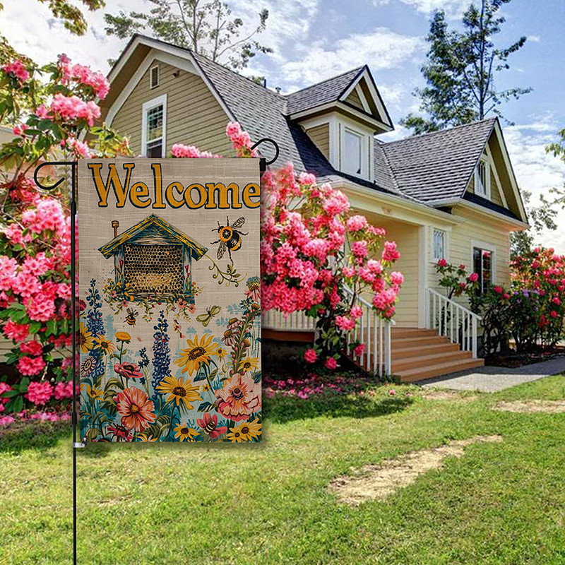 Summer Bees Garden Flag 12 x 18 Inch Yard Patio Flags, Small Garden Flags for Outside, Outdoor Flags, Holiday Garden Flags