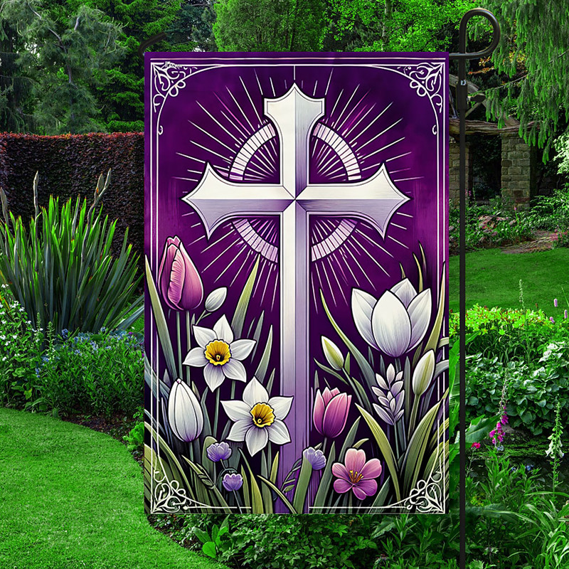 Garden Flag 12x18Inch Outdoor Decorations Welcome Garden Patio Flag Cross Jesus Yard Flag Double Sided Holiday Outdoor Flags 1pc