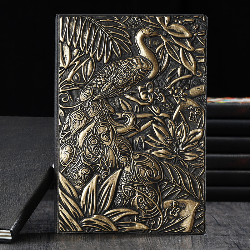8 Types Embossed Leather Journal Diary Business Notebook Agenda Antique Handmade Relief Notebook Phoenix Immortal Bird Travel Notebook Agenda Book Gift for Friends Size A5 (8.4x5x0.7 Inches)
