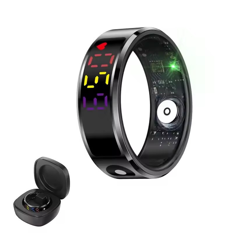 Smart Ring Fitness Tracker, High-Precision Activity Monitor with LED Display, Waterproof Intelligent Health Wearable, Sleep Sport Tracking Ring for Men and Women, Bluetooth App Connected