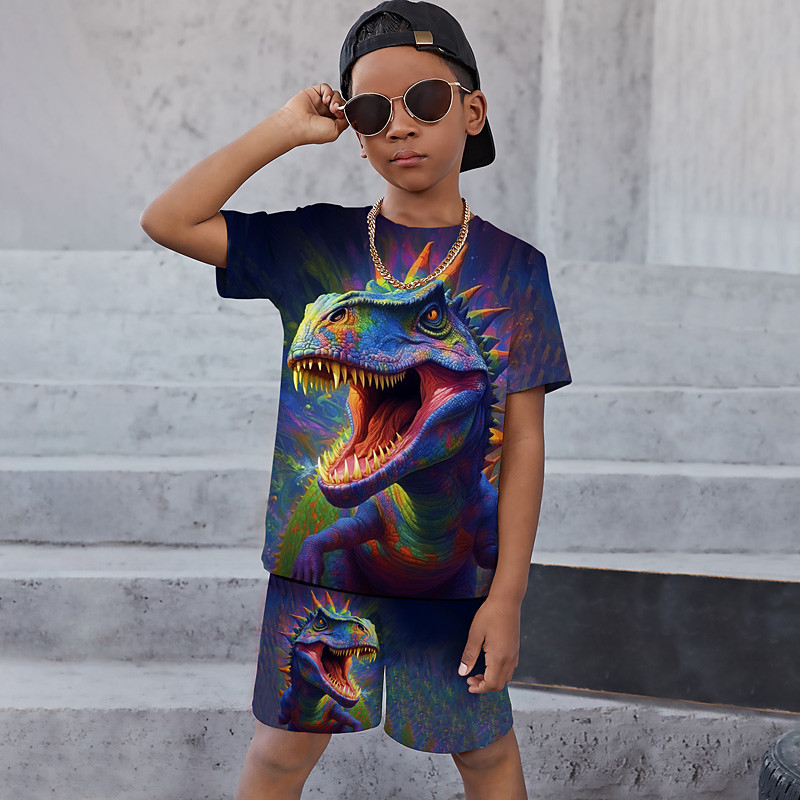 Boys 3D Graphic Animal Dragon T-shirt Shorts T-shirtSet Clothing Set Short Sleeve 3D prints Summer Spring Active Sports Fashion Kids 3-13 Years Outdoor Vacation Street Regular Fit