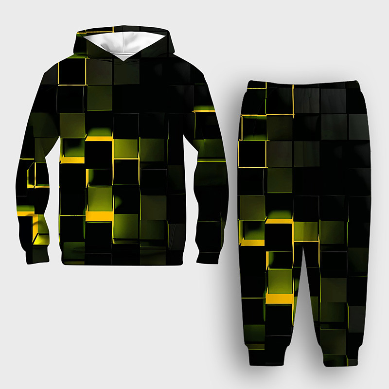 Unisex 3D Geometric Gradient Ramp Hoodie Sweatpants Set Clothing Set Long Sleeve Summer Spring Fall Sports Comfort Kids 3-12 Years 4-13 Years Outdoor Vacation Loose Fit
